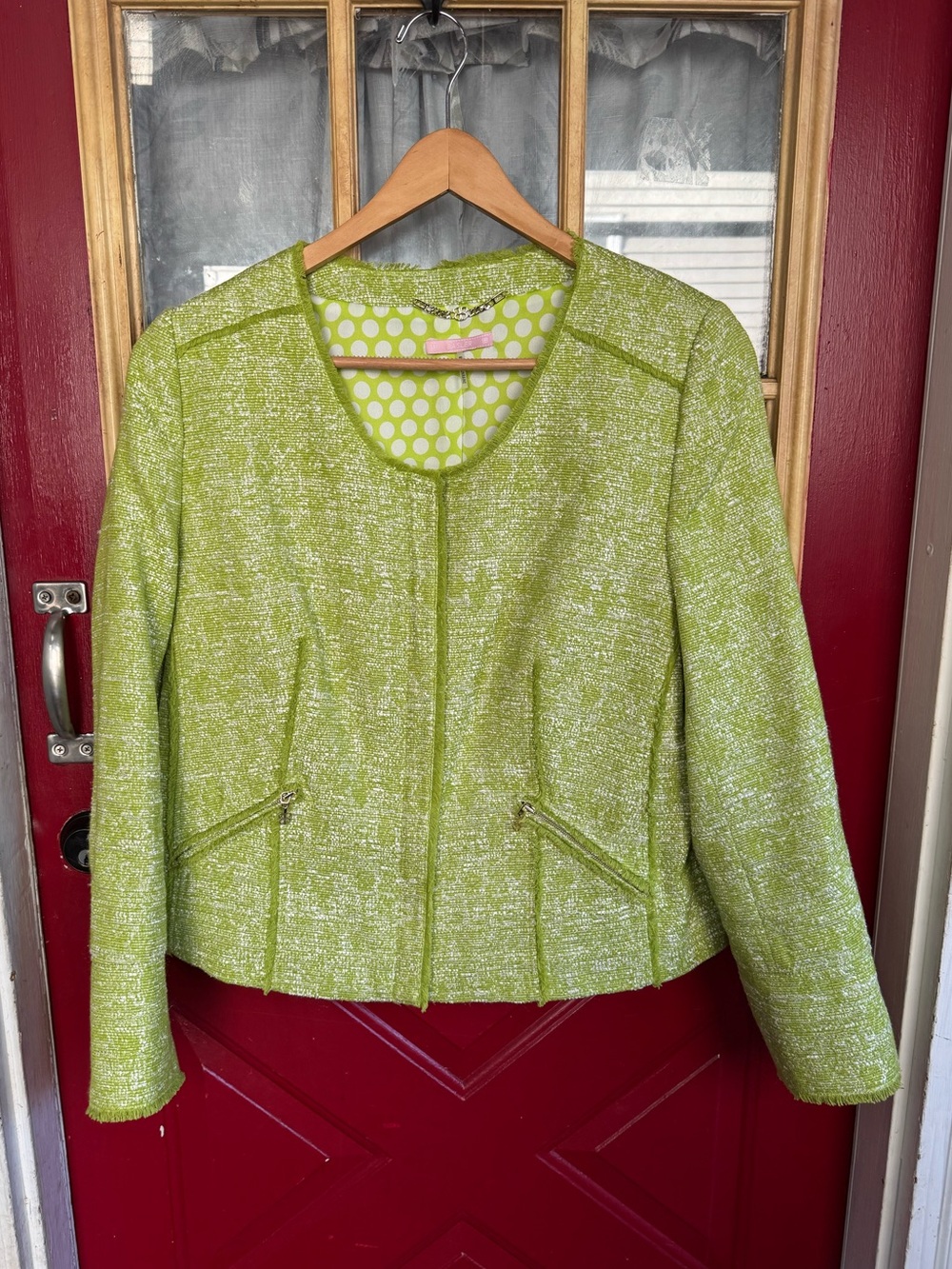 Basler lime green textured tweed jacket blazer size 46 Fit XL